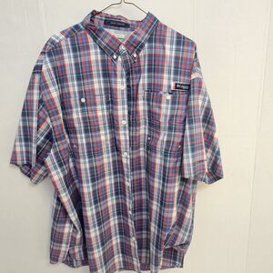 Columbia Omni-Shade Short Sleeve Shirt Plaid Red Blue Button Sz XXL Fishing W506